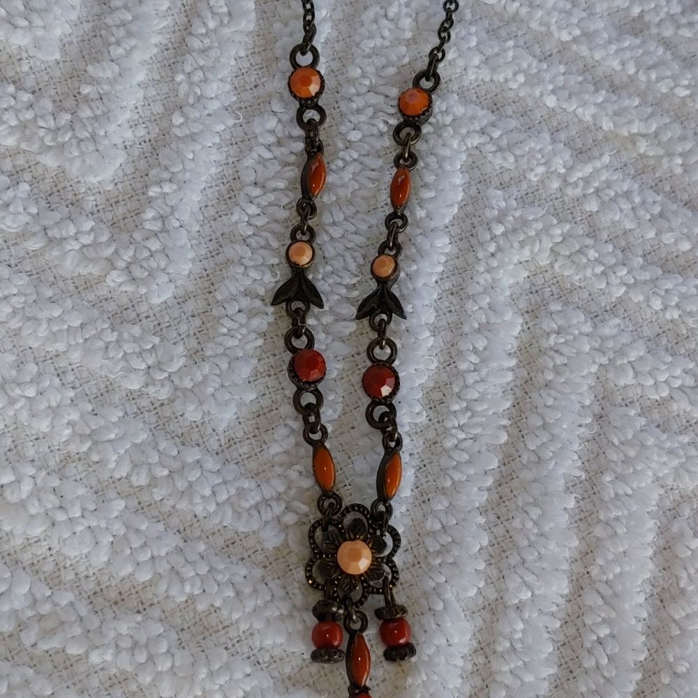 Bronze Tone Chain Bracelet with Colored Stones!